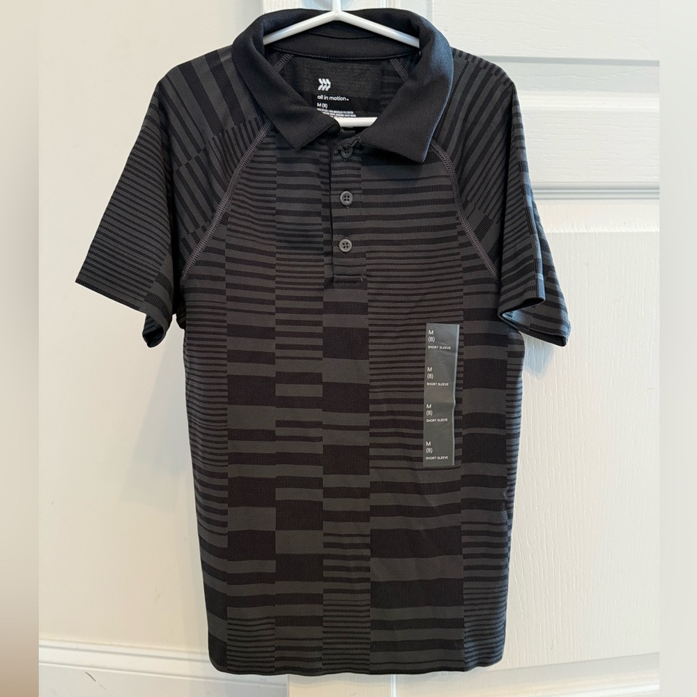 All in Motion NWT Boy’s Black and Grey Sports Polo Size Medium